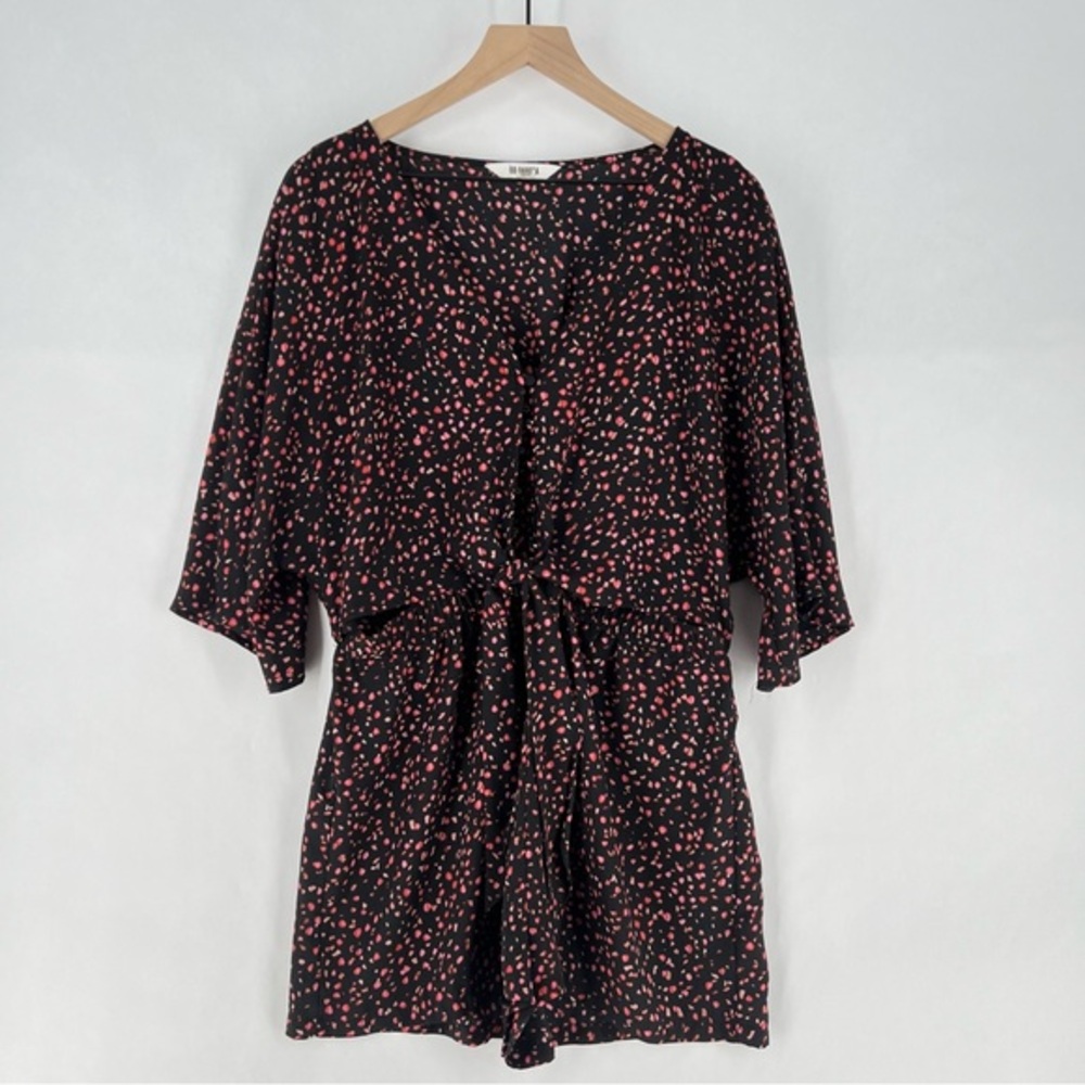 BB Dakota Printed Lightweight Button Tie Front Waist Cutout Batwing Romper